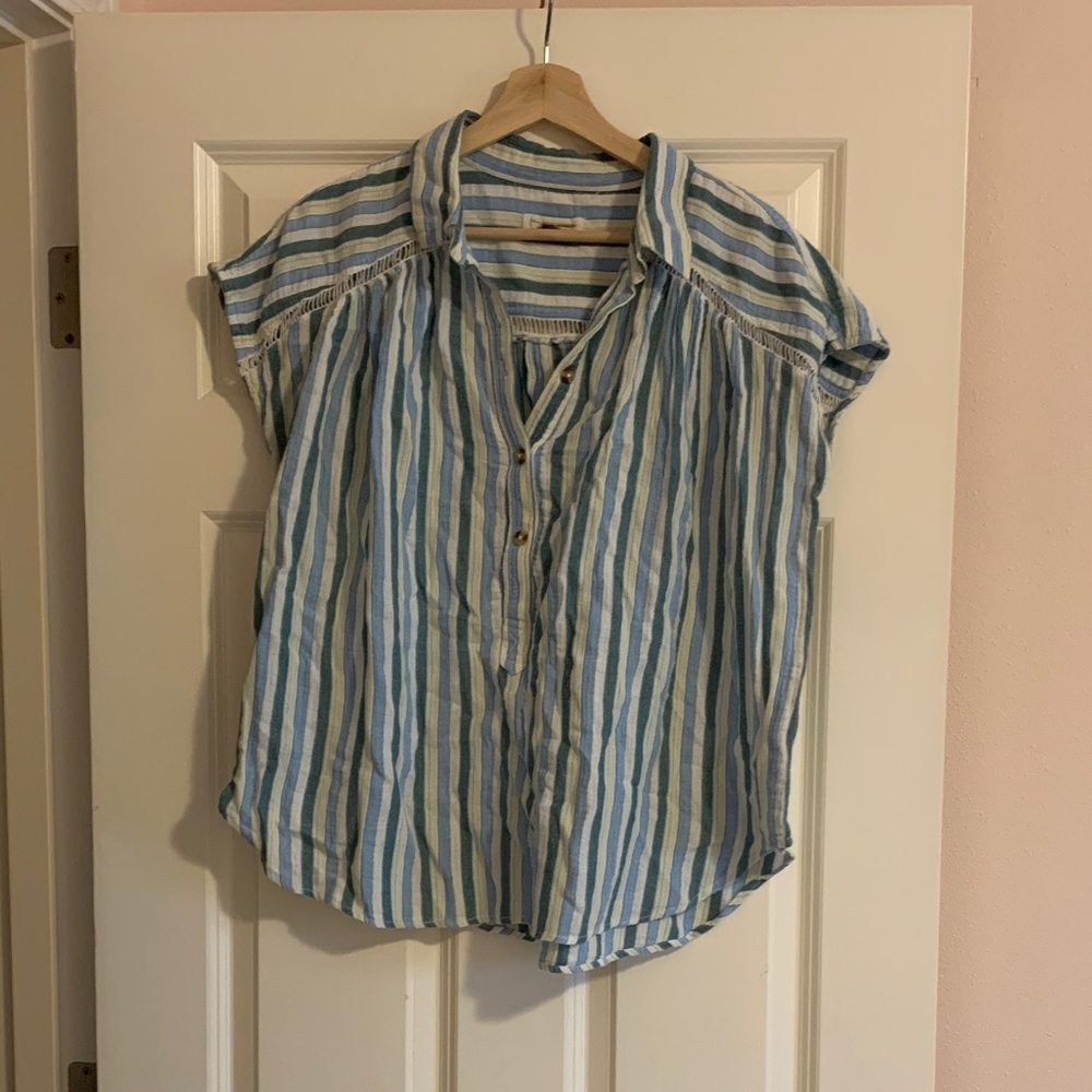 Pilcro by Anthropologie Blue and White Striped Women's Top
